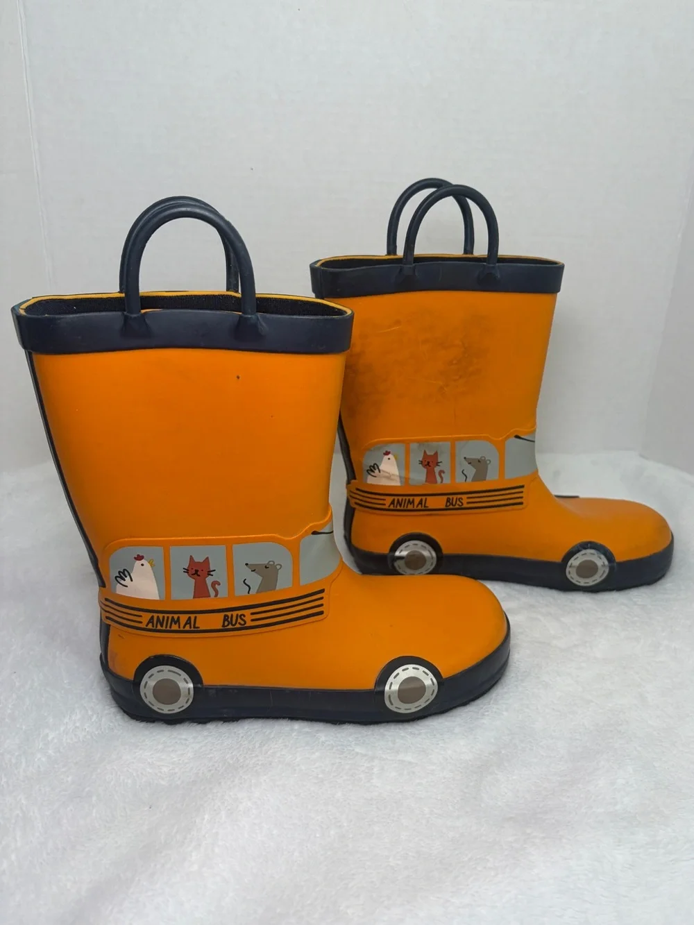 Kids Orange Animal Bus Rain Boots size 12